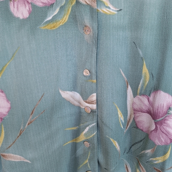 Alfred Dunner Blouse Plus Sz18 Sea Grn Short Sleeve Floral Button Front Washable - Picture 11 of 11